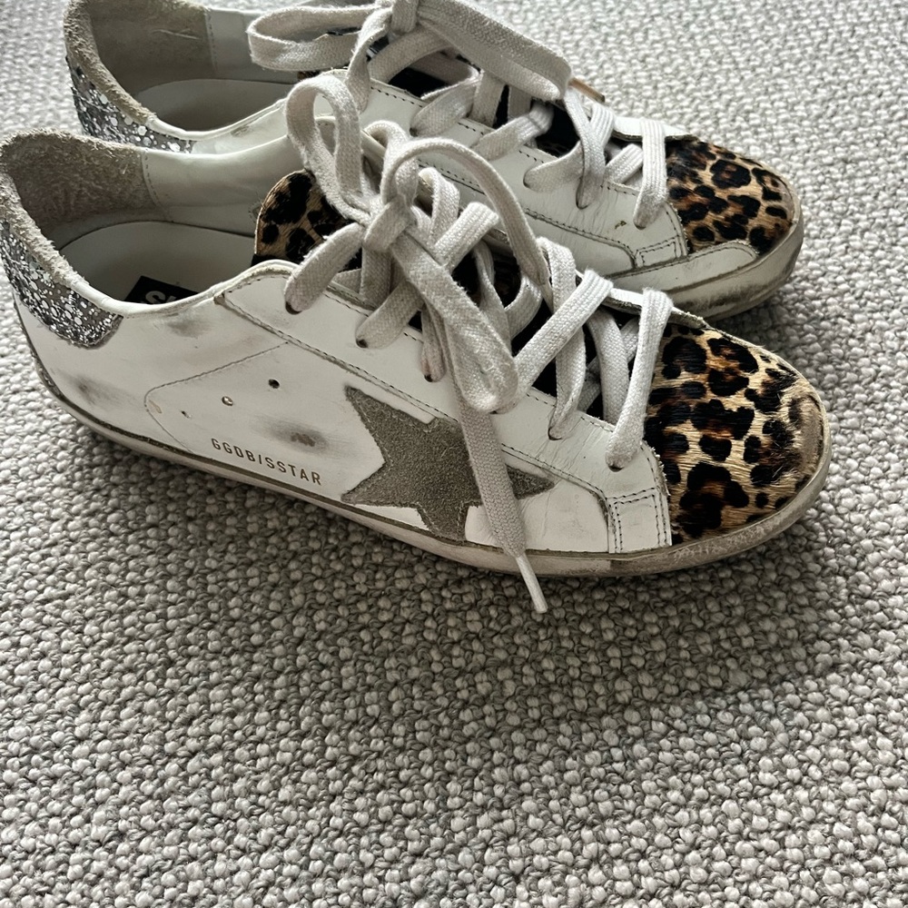 Golden Goose White with Leopard and Glitter Sneakers with Red Laces - Picture 3 of 4